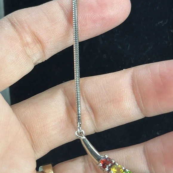 (Z4) Hammered 925 Italian silver choker with multicolored stones. Stunning Omega - Picture 5 of 8